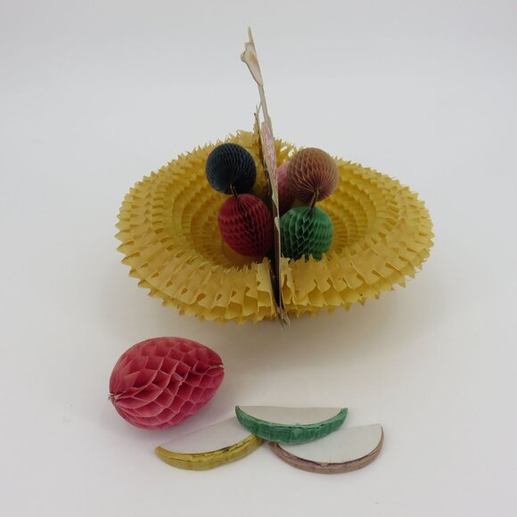 Vintage Easter Bunny Rabbit Basket Eggs Honeycomb Paper Table Decor Made in USA - Picture 8 of 16